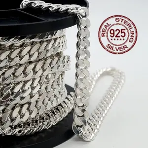 Chuỗi Vòng Cổ Nam S925 Bạc 10Mm Curb Cuban Chuỗi Trong CuộN Plata 925 Chuỗi Vòng Cổ Bạc Sterling