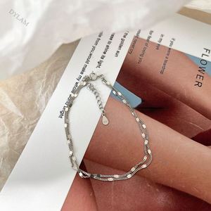 Dylam <b>Silver</b> Simple Gold Chain <b>Anklet</b> 18k Gold <b>Silver</b> Plated Women Flat Mariner <b>Anklet</b> Dainty Summer Beach <b>Anklets</b> for Women - Product Image 3