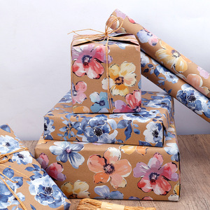 Retro Kraft <b>Paper</b> Floral Gift Wrapping Roll Large Size Single Side Four Color Printing Recyclable Craft Packaging - Product Image 4
