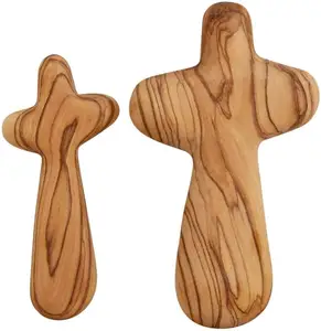 Support à la main en bois naturel, deux pièces de haute qualité, prière confortable, croix