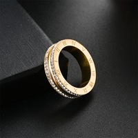 Bague élégante en acier inoxydable de 6 mm avec micro-pavé de diamants et strass, bijou romantique pour couple