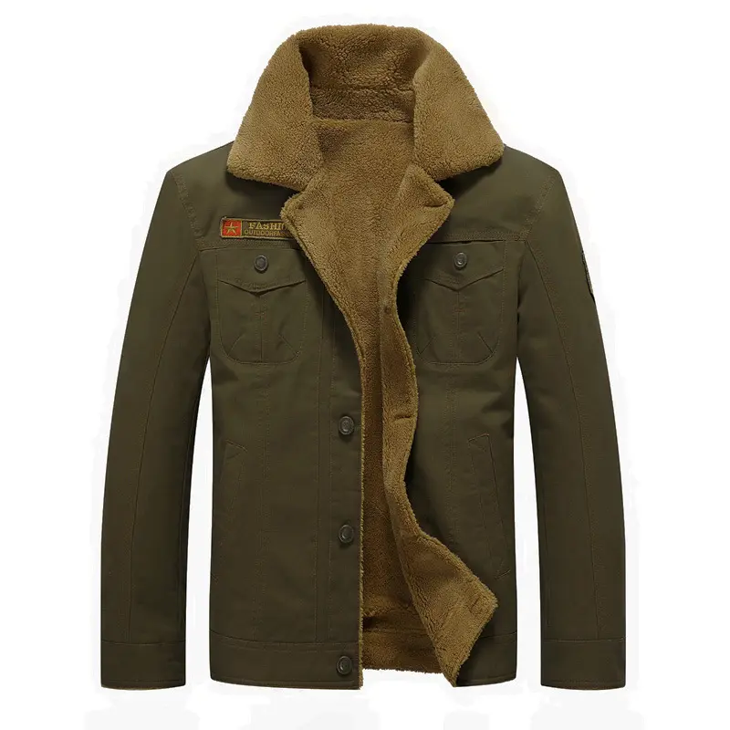 Winter Hot Sale Factory Price Men Jacket Pure Color Thicken Plus Velvet Men Coat Casual Pure Cotton Men Jacket