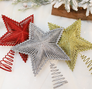 ⭐ Estrellas Navideñas Mini – 3 Piezas Dorada, Plateada Y Roja De 10 Cm Para La Punta Del árbol