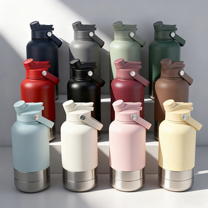 Bouteille thermique 2 en 1 de couleur avec logo personnalisé bouteille d'eau isolée sous vide en acier inoxydable pour chien avec gamelle de rangement pour chien - Product Image 3