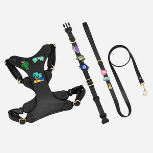 Rifornito di lusso personalizzato in morbida pelle carino Pet petto cane imbracatura e guinzaglio con adesivo dei cartoni animati emblema Pet petto all'ingrosso - Product Image 6
