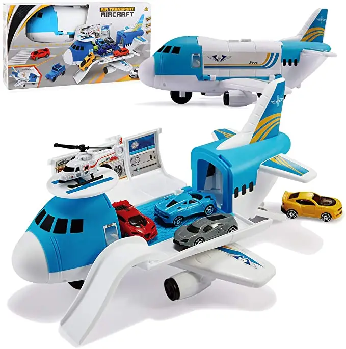कार खिलौने सेट के साथ परिवहन कार्गो हवाई जहाज, मिनी शैक्षिक वाहन पुलिस कार सेट