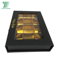 Caja de Chocolate de trufa hecha a mano de papel Kraft personalizada embalaje Rectangular de lujo negro plegable caja de Chocolate magnética con ventana