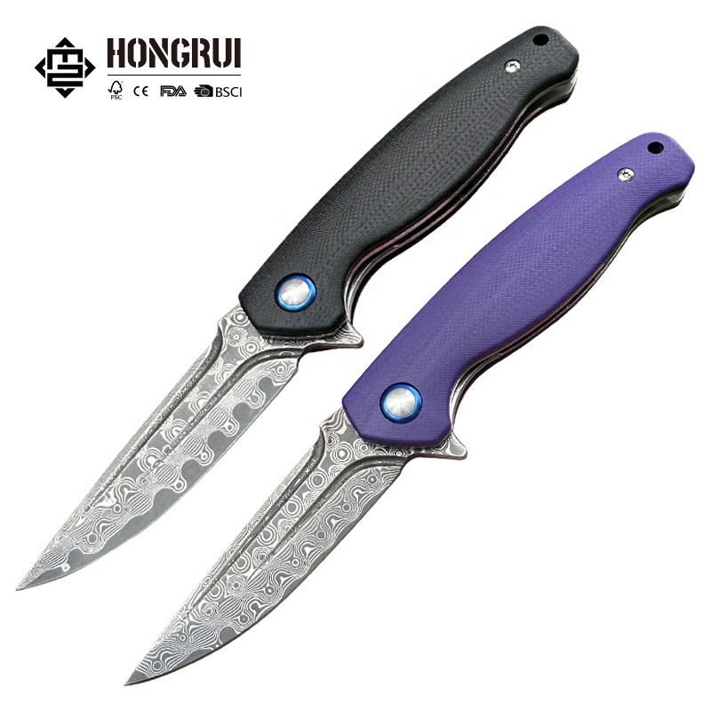 Hongrui 2026 G10 Handle Damascus Steel Vg10 Pocket Knife Survival ...