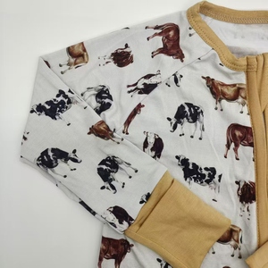 Niedliche Baby Stram pler benutzer definierte Druck muster Baby kleidung setzt Bambus Reiß verschluss Baby kleid - Product Image 3