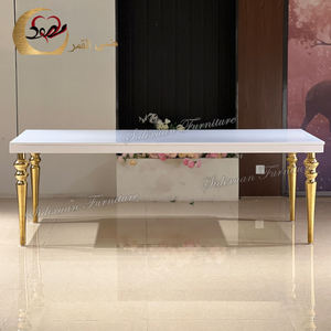Factory Sale Ultra Modern Hotel Furniture Gold Gilt Stainless Steel Frame Rectangle <b>Table</b> For Dining room - Product Image 3