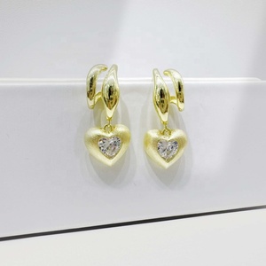 custom plata 925 sterling silver heart elegant unique earring fine bridal korean zircon 14k 18k gold plated earrings for women - Product Image 1