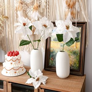 CallaFloral <b>Artificial</b> Poinsettia <b>Flower</b> Single Branch <b>White</b> Polyester Wedding Decor Craft 27.3g - Product Image 1