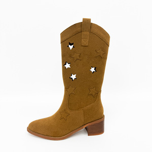 Nouvelles dames occidentales mi-mollet bout pointu bottes talons épais sans lacet pour automne hiver printemps rodéo Cowboy vêtements pour femmes - Product Image 2