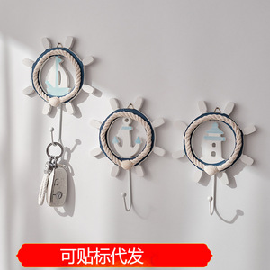 Mediterranean Style Coat <b>Hooks</b> Round MDF <b>Wall</b> Mounted Anchor Lighthouse Sailboat Design For Home Decor Behind Doors Or <b>Walls</b> - Product Image 5