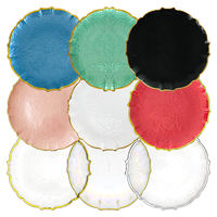 Assiettes de présentation en verre martelé transparent avec bordure dorée ondulée, assiettes décoratives pour la décoration de table de mariage et de banquet
