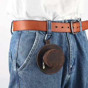 Vintage Genuine Leather Mini Coin <b>Purse</b> Handmade <b>Small</b> Keychain Pendant Unisex Solid Color Below 2 Inch Spring 2024 - Product Image 3