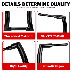 Guidons de Moto 12'' 14'' Noir Brillant en Fer pour Harley Touring Softail Dyna Breakout Low Rider <span class=keywords><strong>Electra</strong></span> Glide <span class=keywords><strong>CVO</strong></span> - Product Image 5