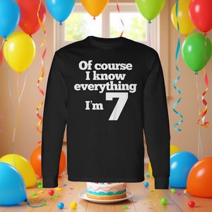 Camiseta de manga larga para niños, I Know Everything Im 7, regalo de cumpleaños para niños y niñas - Product Image 3