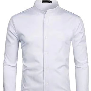 Camisas de oficina de algodón Oxford, último diseño, esmoquin, camisa para hombre, camisa de vestir de manga larga con cuello mandarín ajustado sólido para hombre - Product Image 1