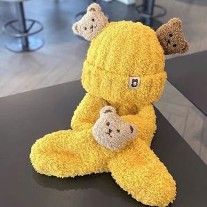 곰 스타일 두꺼운 겨울 단색 극세사 유아 아기 모자 스카프 2 종 세트 만화 어린이 따뜻한 모자 스카프 세트 - Product Image 5