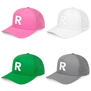 5-Panel Rubber PVC Logo Baseball Cap Sporty Performance <b>Waterproof</b> Trucker Golf <b>Hat</b> with Laser Perforated Hole - Product Image 4