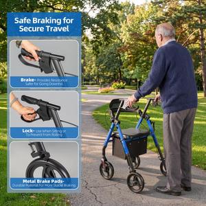 <span class=keywords><strong>Andador</strong></span> con <span class=keywords><strong>Ruedas</strong></span> y Asiento con Respaldo, Portavasos y Bolsa de Almacenamiento, Plegable, Ajustable, con Capacidad para 350 lb, para Personas Mayores - Product Image 4