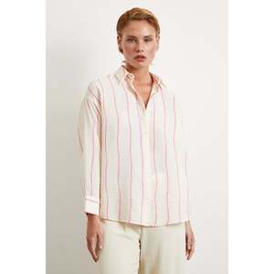 Chemise en modal rayée pour femme, chemisier décontracté en popeline à boutons, pour tous les jours - Product Image 4