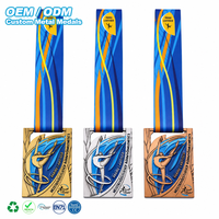 Médaille de gymnastique personnalisée en alliage de zinc, récompense sportive en métal or, argent, bronze, tournoi, compétition, émail, cordon, cadeau gravé