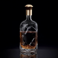 Bouteille de vin en verre ronde gravée sur mesure, 700 ml-1400 ml, pour whisky, vodka, tequila, avec couvercle, logo et couleur personnalisés