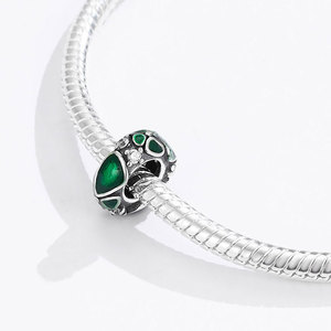 S925 Sterling Silver Green Enamel Geometric Spacer Bead Charm with CZ Zircon Fit 3MM <b>Snake</b> <b>Chain</b> <b>Bracelet</b> DIY Women Jewelry Gift - Product Image 5