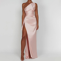 ZYHT 73499 personnalisé nouveau Chic Satin une épaule robe de soirée Robes femmes longue haute fendue Sexy élégant jaune fête robe de soirée