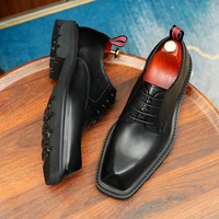 Hochwertige Schnürschuhe für Herren aus Echtleder Business-Casual Eckige Spitze Breiter Fuß Britischer Retro-Stil Formell Trendig Höhenerhöhend