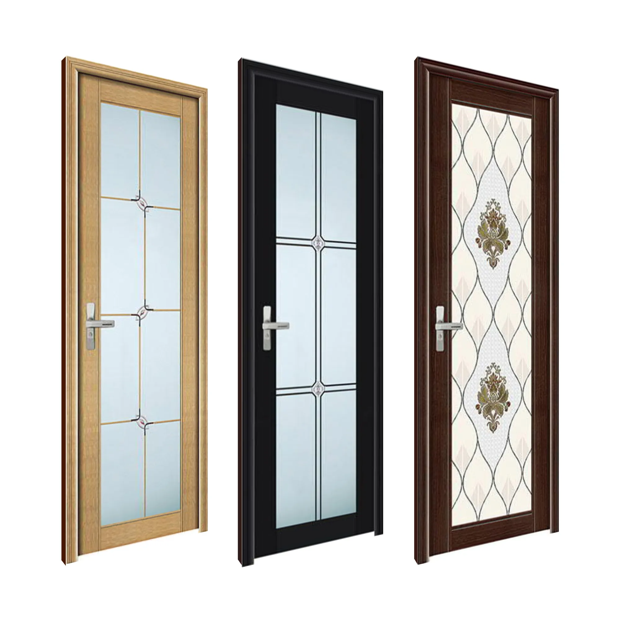 Sıcak satış yüksek kaliteli cam alüminyum WPC kapılar su geçirmez iç salıncak dekoratif giriş kapıları banyo balkon mutfak