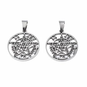 Pandahall 20 Pcs Religion 201 Stainless Steel Pendants with <strong>Snap</strong> <strong>on</strong> Bails Tetragrammaton Pentagram Wiccan Pendant - Product Image 1