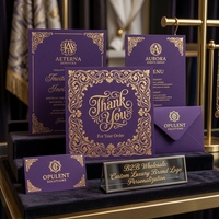 Cartes de remerciement Art Nouveau violet royal, personnalisables en gros avec logo OEM/ODM, cartes d'insertion de luxe ornées pour événements et emballages