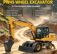 Excavatrice sur pneus PW45 de 4,5 tonnes avec lame de bulldozer pour le nivellement des terres agricoles, le labourage et la réalisation de fossés d'irrigation – Approvisionnement direct usine