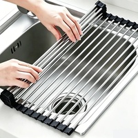 Égouttoir à vaisselle moderne pliable en acier inoxydable 304 et TPE/silicone, résistant à la chaleur, multifonctionnel pour évier de cuisine