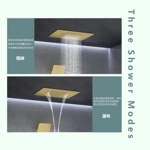 Juego de ducha oculto Dipsidie, rectangular, dorado cepillado, montado en la pared, moderno, para baño, grifo de ducha, agua fría y caliente, todo de cobre - Product Image 4