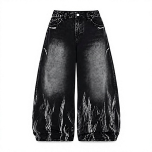 Jean ample taille mi-haute en polyester respirant, imprimé gothique toile d'araignée, style streetwear pour adultes, collection hiver - Product Image 4