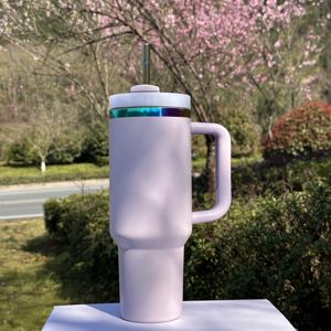 Botella de Agua de Acero Inoxidable Ecológica Personalizada al por Mayor con Recubrimiento Arcoíris, Vaso de Gran Capacidad de 40oz con Asa y Pajita - Product Image 6