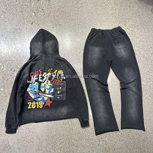 男性用無地スウェットスーツパーカー & パンツセットカスタムパターンスプレーカリウムデジタルプリントパーカースーツ - Product Image 2