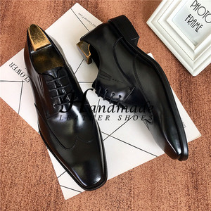 Chaussures Oxford montantes pointues en cuir véritable italien pour hommes, faites à la main, brodées et sculptées, avec trois connecteurs - Product Image 5