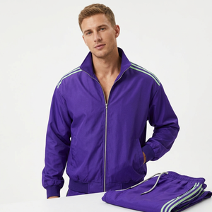 Ensemble de survêtement pour homme violet, veste zippée et short, vêtements de sport décontractés, vêtements d'équipe, logo personnalisé OEM - Product Image 5