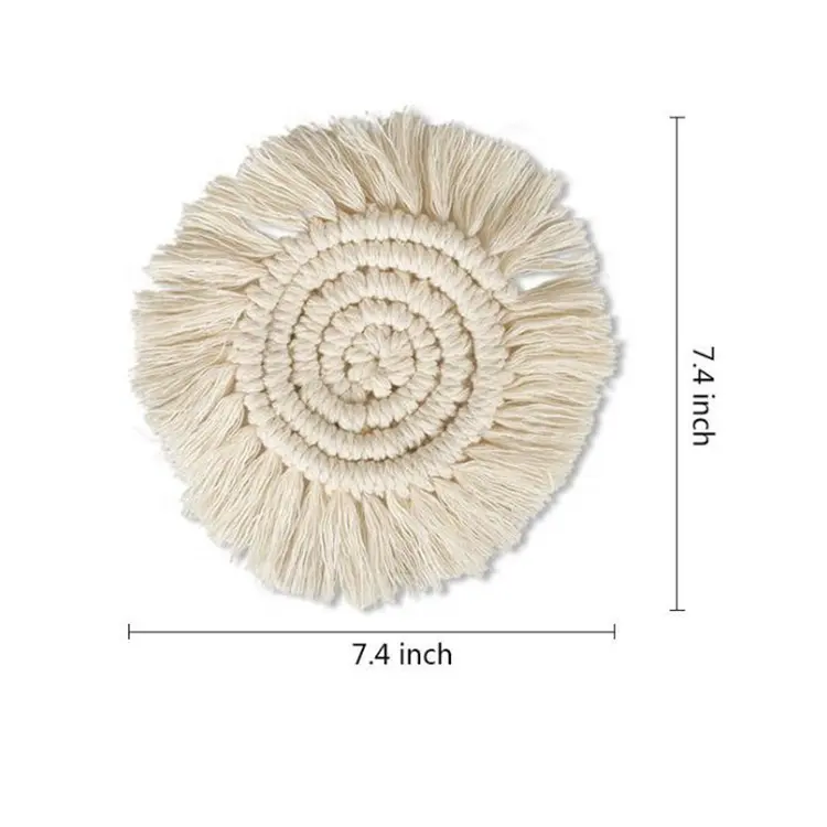 Hand-woven 100% Cotton Cork Coaster Heat Insulating Macrame Coaster/