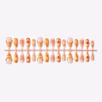 30pcs Kuku Palsu Berkualitas Tinggi 3D Motif Daun Maple Musim Gugur dan Musim Dingin dengan Hiasan Berlian Gaya French