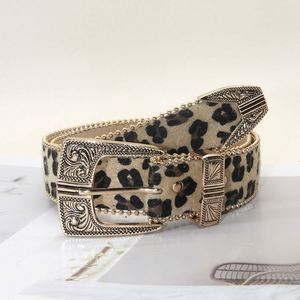 Fashion Women Vintage <b>Leopard</b> Rhinestone Inlaid Soft Faux Leather Alloy Pin Buckle Crystal Waistband Belt - Product Image 2