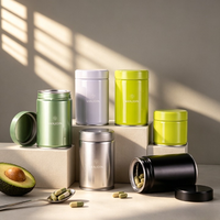 Boîte en fer blanc métallique vert bleu mat hermétique avec couvercle à vis pour capsules, biscuits, bonbons, chocolats, snacks, sucettes, aliments pour animaux de compagnie