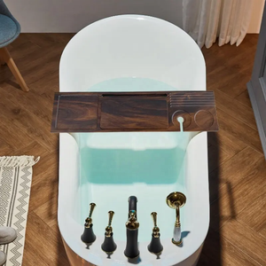Plateau de bain de luxe en bambou anti-basculement, mobilier de salle de bain en noyer pour hôtels, plateau de baignoire en noyer noir - Product Image 4