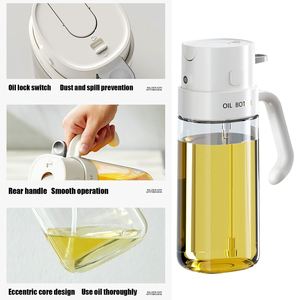 Dispensador de Aceite de Vidrio 2 en 1 de Gran Capacidad (550 ml) en Gris Oscuro, Blanco y Verde para Cocina, Rociador de Aceite para Salsas - Product Image 6
