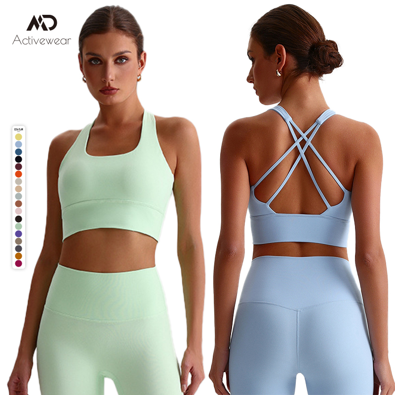 Popular Yoga Bra with Breast Pads Cross-over Beautiful Back High-elastic Sports Fitness Shock-proof Underwear for Women